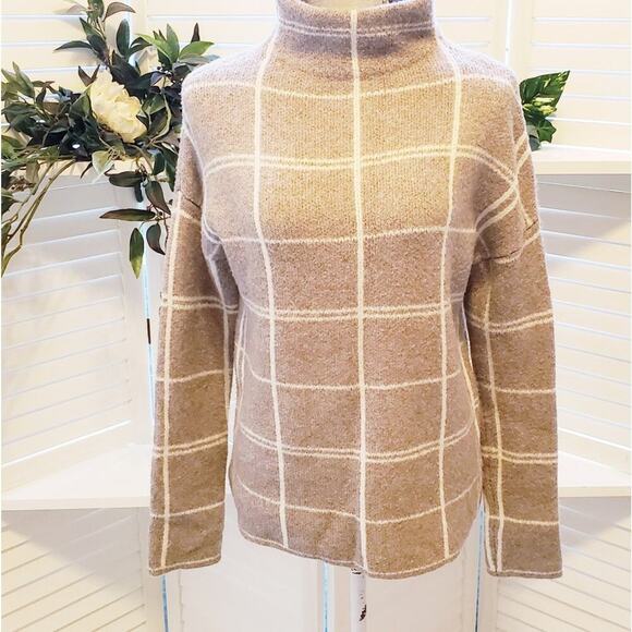 CHRISTIAN SIRIANO BROWN/WHITE PLAID SWEATER SIZE XS - Picture 1 of 7